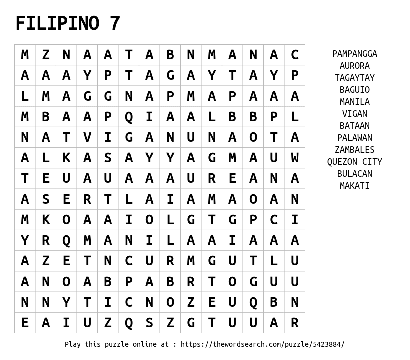 Word Search on FILIPINO 7