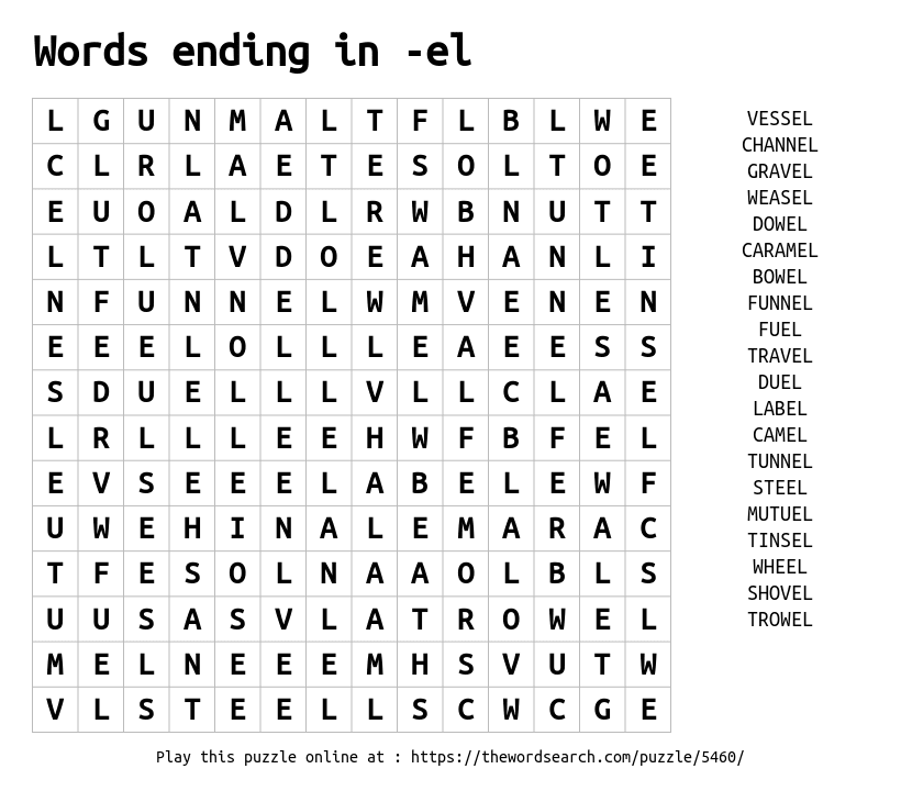 Download Word Search On Words Ending In el