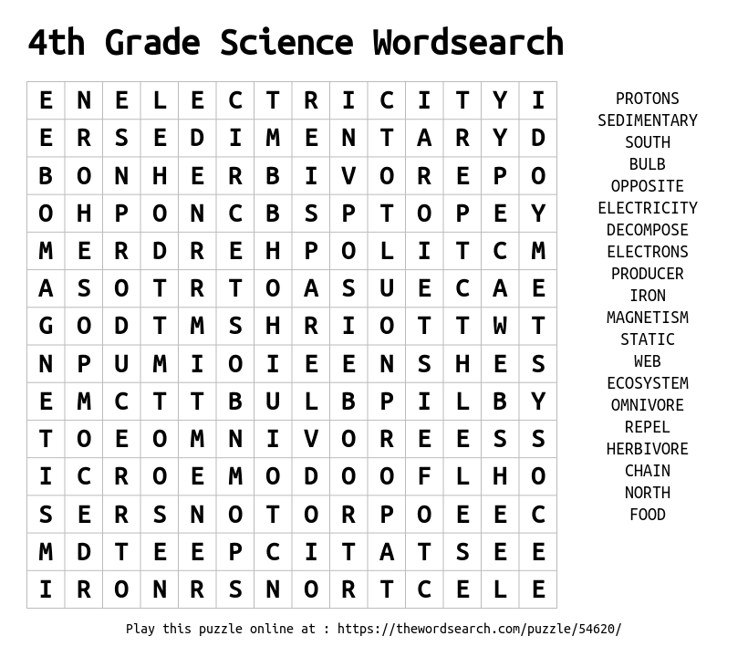 4th Grade Science Wordsearch Word Search