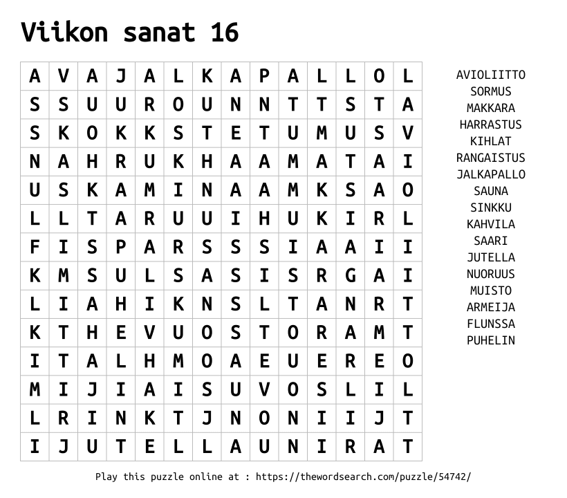 Word Search on Viikon sanat 16