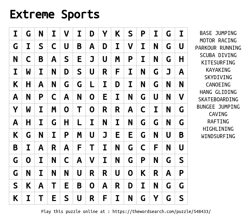 download word search on extreme sports