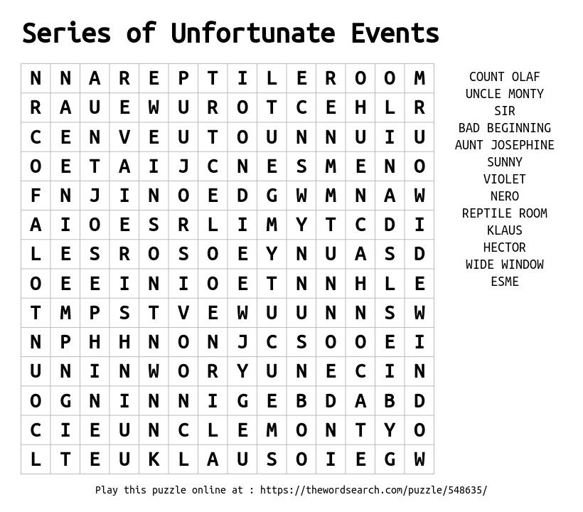 Download Word Search On Series Of Unfortunate Events