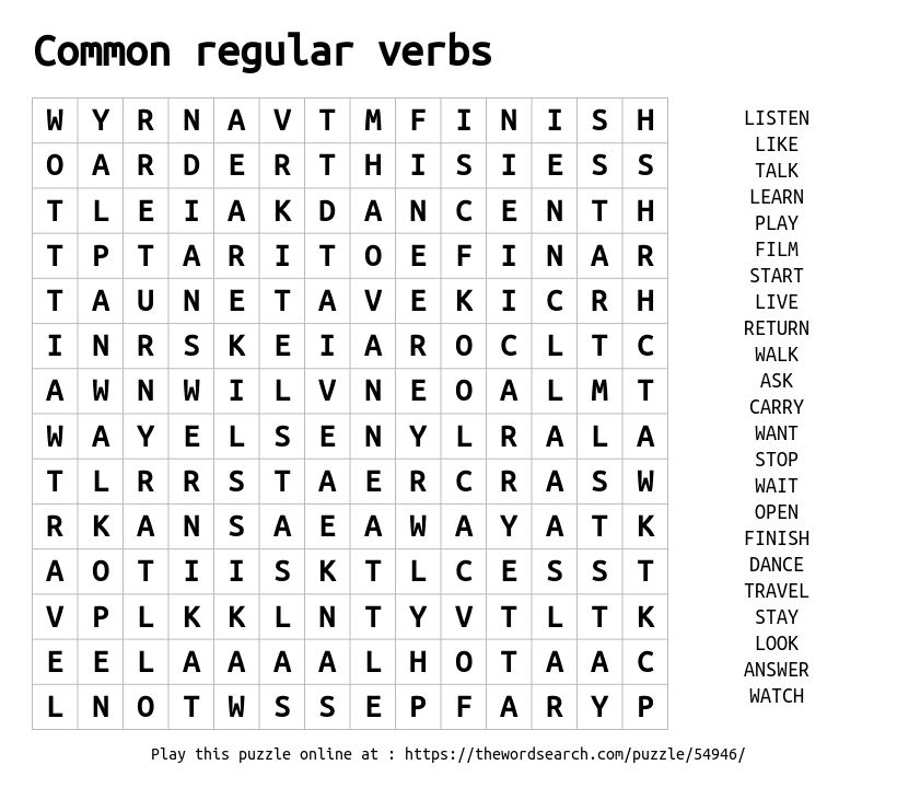 Download Word Search On Common Regular Verbs