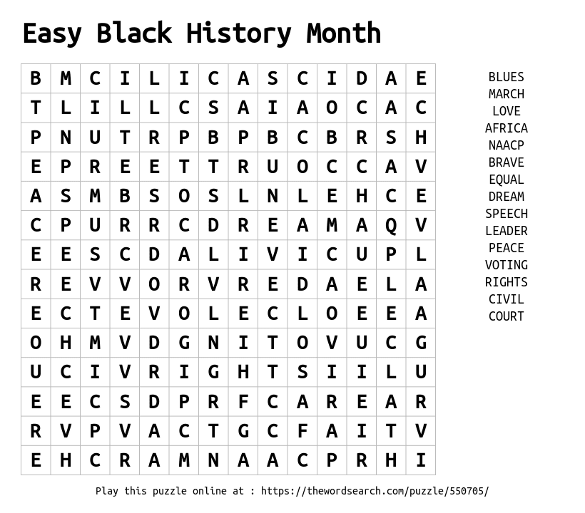 black history word search