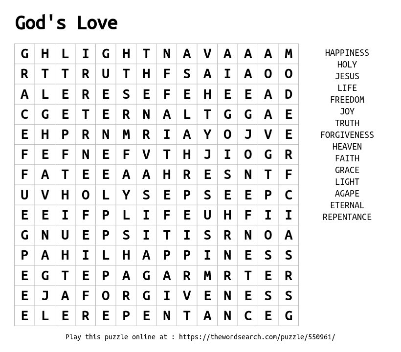 Download Word Search On God s Love