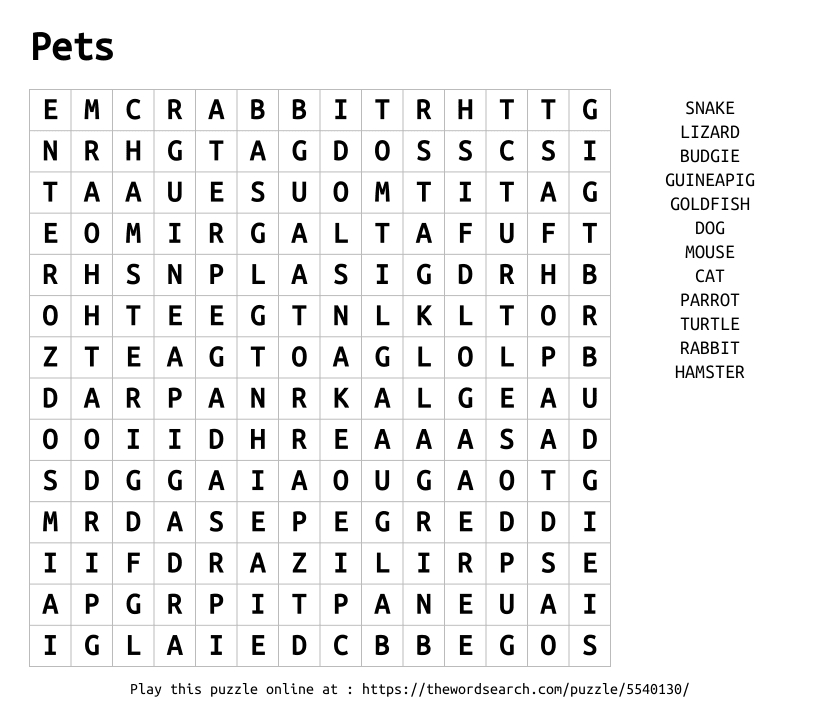 Word Search on Pets