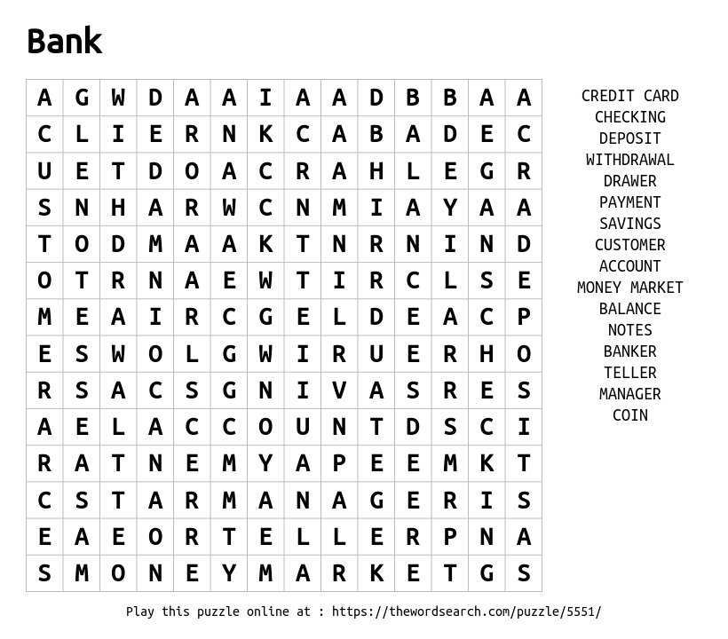 Download Word Search On Bank