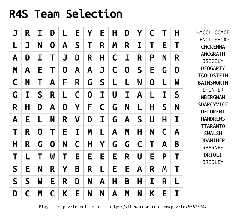 Word Search on R4S Team Selection