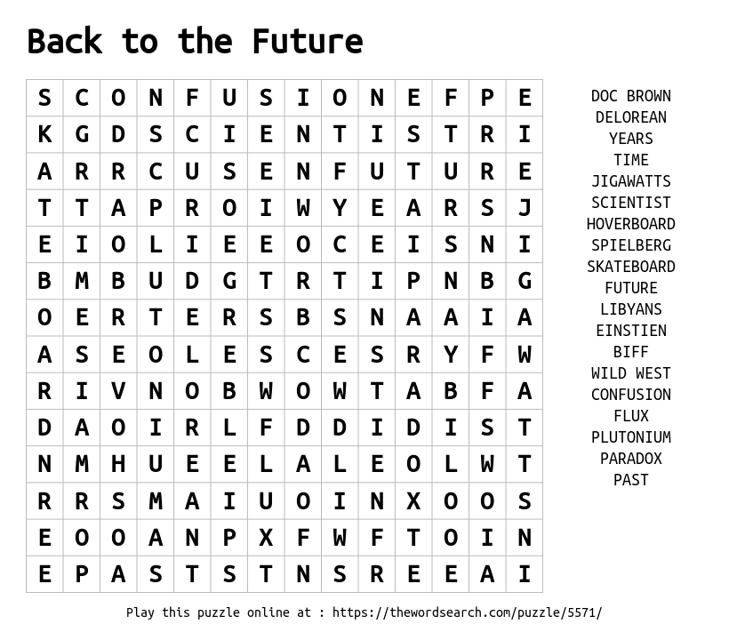 Word Search on Back to the Future