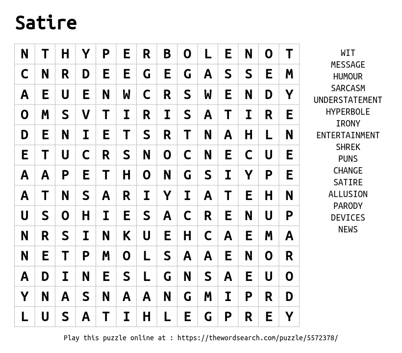 Word Search on Satire