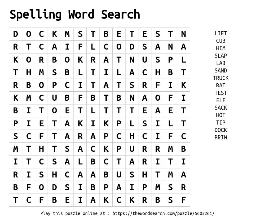 Word Search on Spelling Word Search