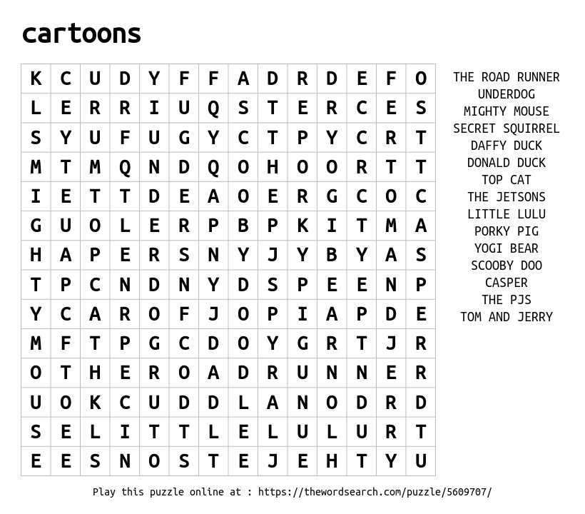 Download Word Search on cartoons