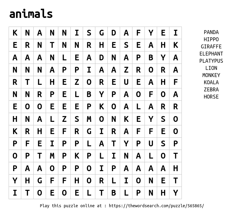 download word search on animals