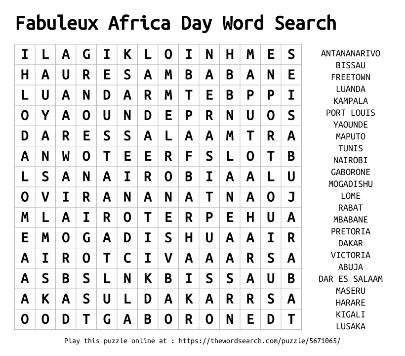 Download Word Search on Fabuleux Africa Day Word Search