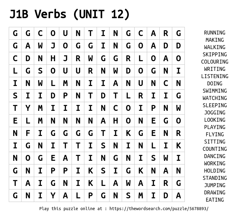 Download Word Search on J1B Verbs (UNIT 12)