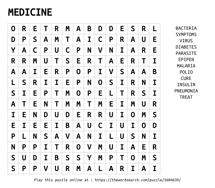 Word Search on MEDICINE