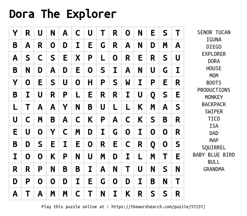 Download Word Search On Dora The Explorer