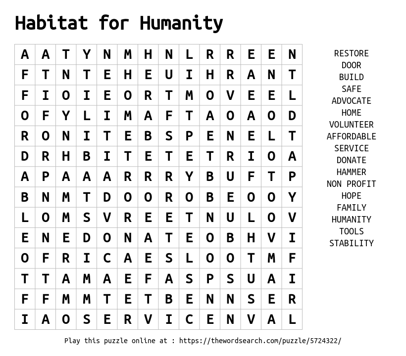 Download Word Search on Habitat for Humanity