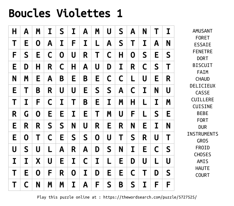 Word Search on Boucles Violettes 1