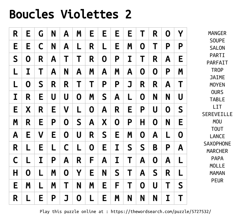 Word Search on Boucles Violettes 2