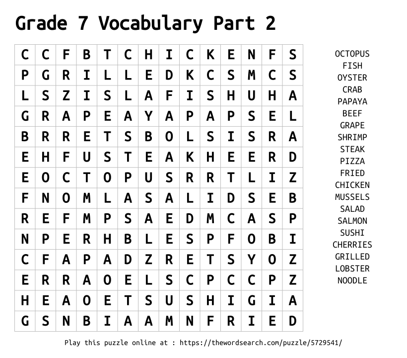 Word Search on Grade 7 Vocabulary Part 2