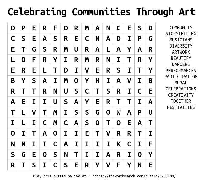 Word Search on Celebrating Communities Through Art