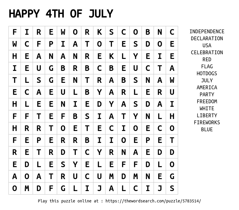 Download Word Search on HAPPY 4TH OF JULY