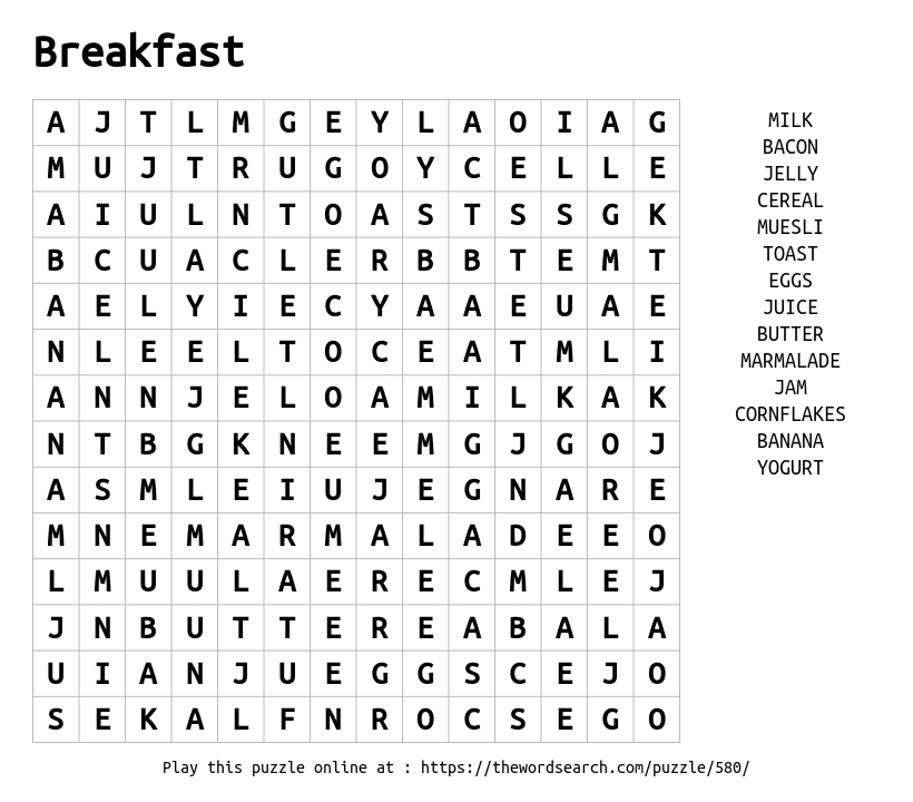 Download Word Search on Breakfast