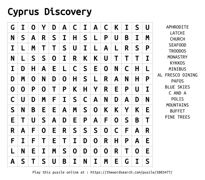 Cyprus discovery word search