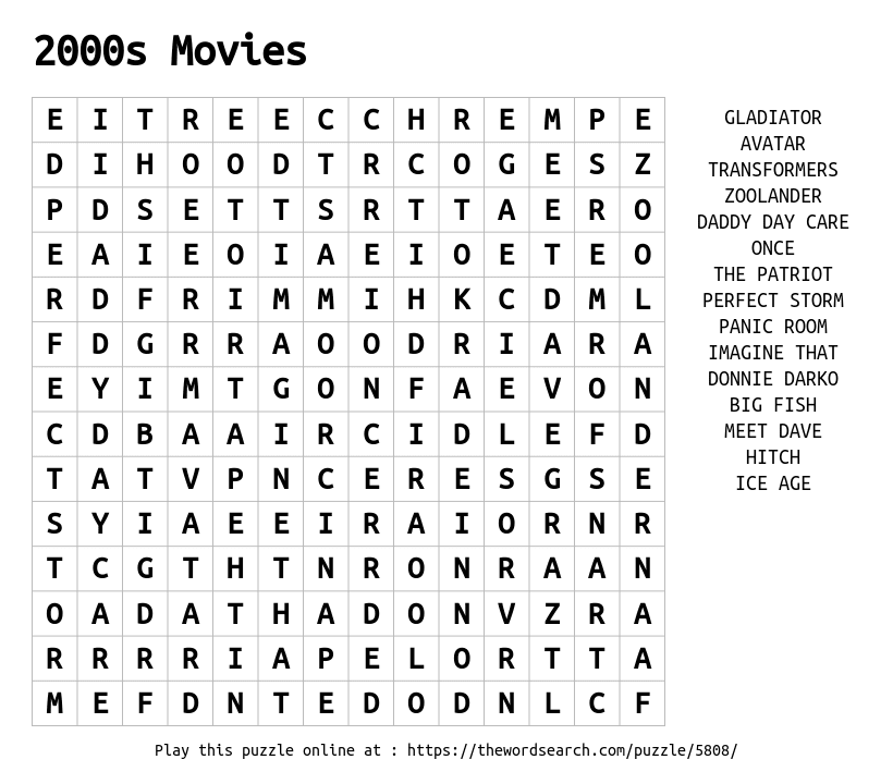 Word Search on 2000s Movies
