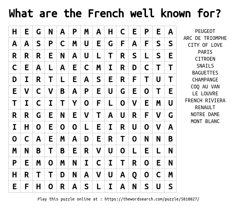 what-are-the-french-well-known-for-word-search