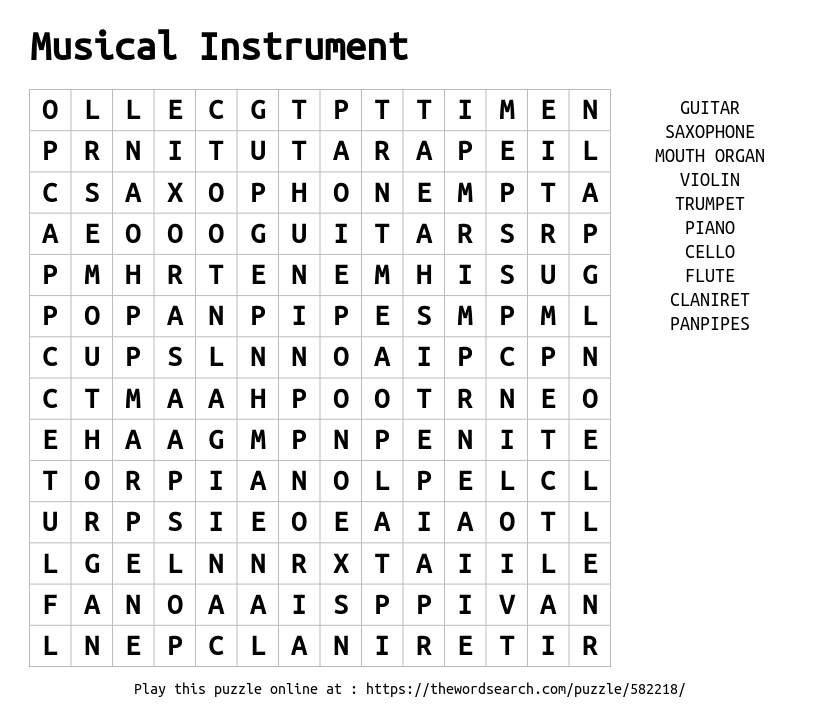 Word Search on Musical Instrument