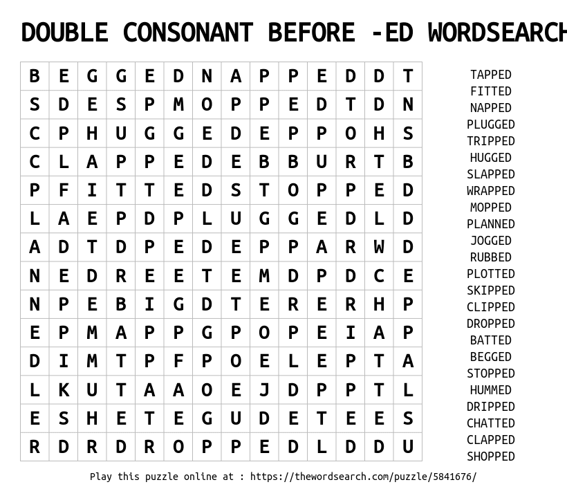 Double Consonant Before Ed Words