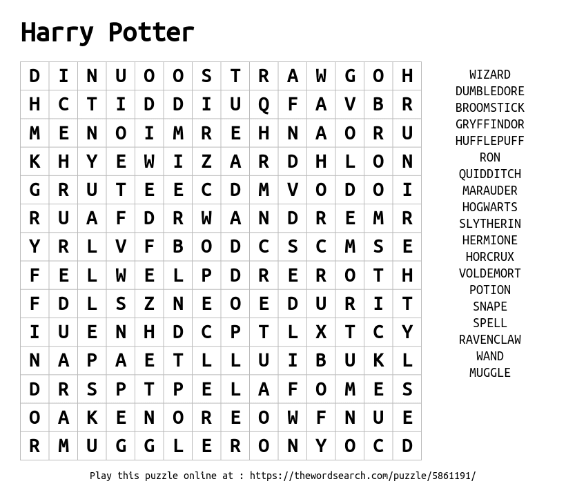 Word Search on Harry Potter