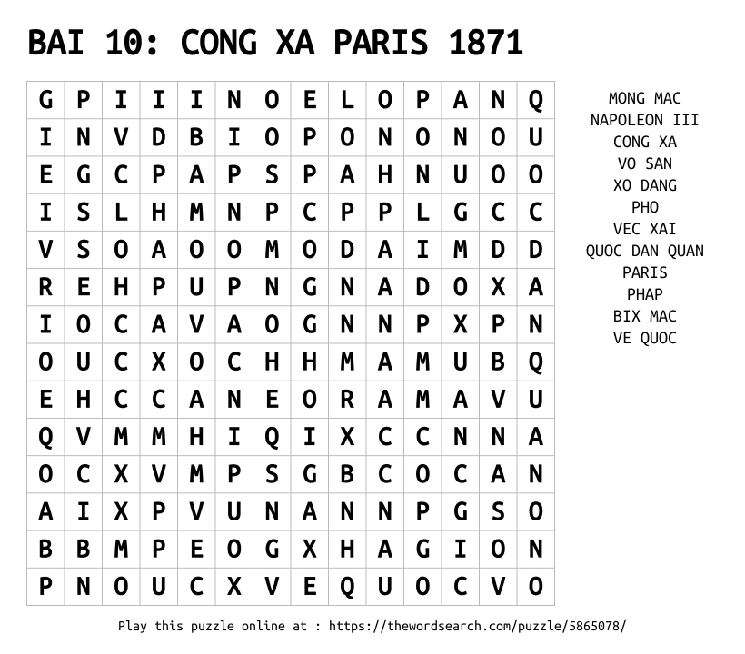 Word Search on BAI 10: CONG XA PARIS 1871