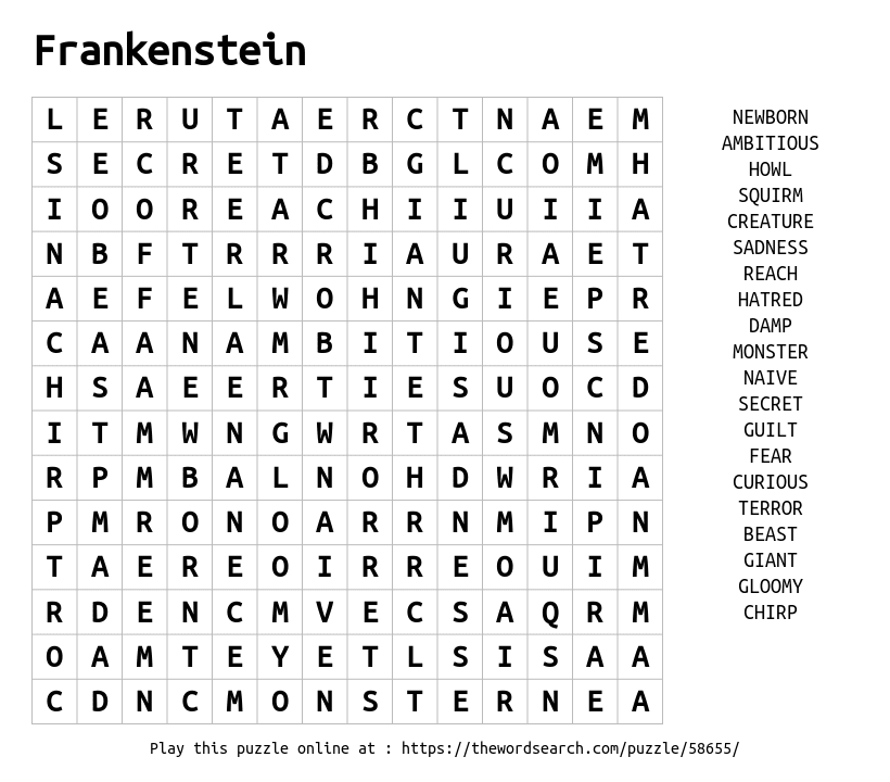 Download Word Search On Frankenstein