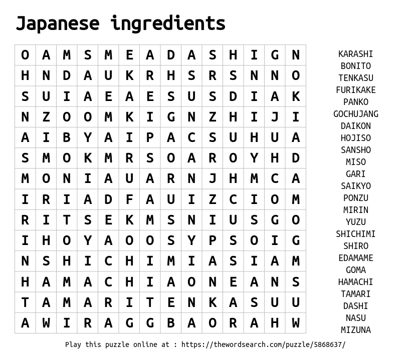 Download Word Search on Japanese ingredients