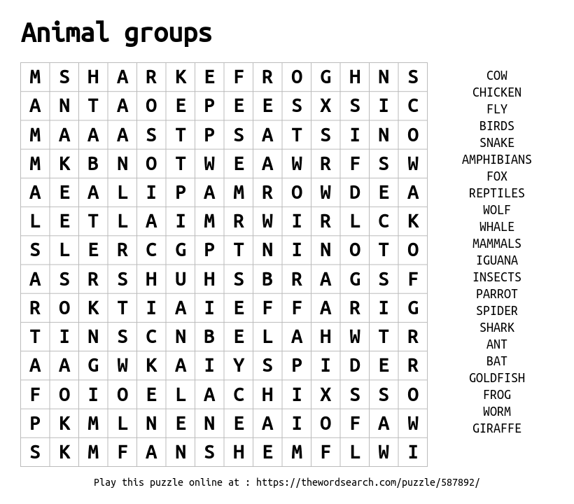 Download Word Search on Animal groups