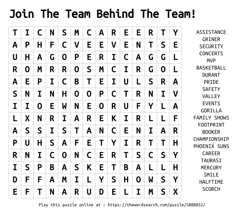 Word Search on Join The Team Behind The Team!