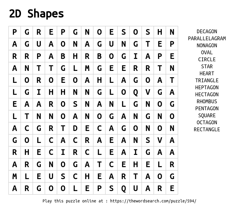 Download Word Search On 2D Shapes