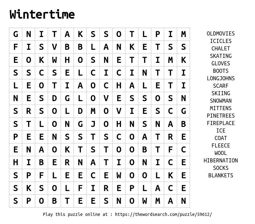 Word Search on Wintertime