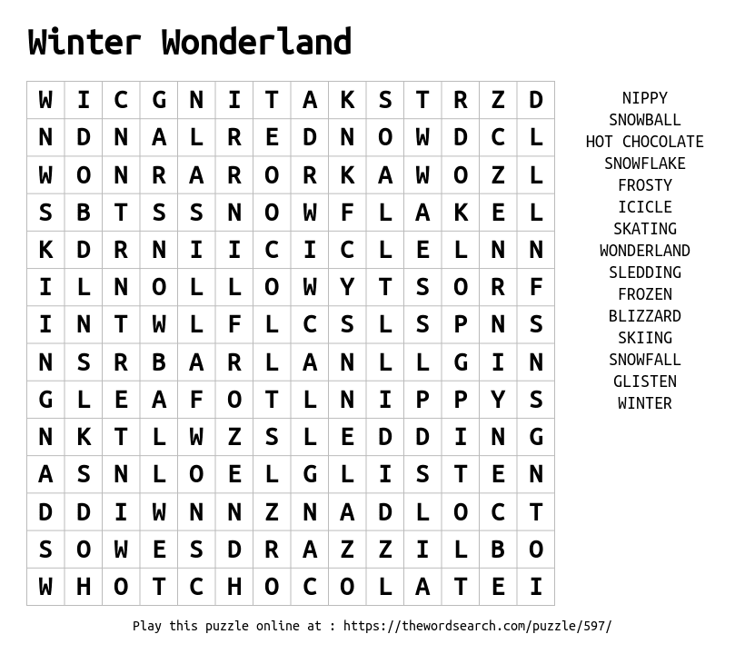 Word Search on Winter Wonderland