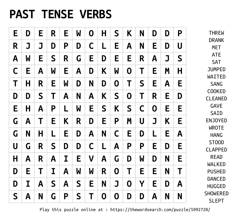 Word Search on PAST TENSE VERBS