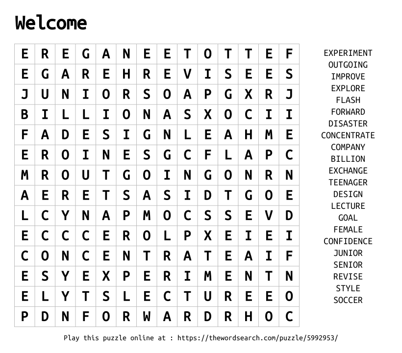 Word Search on Welcome