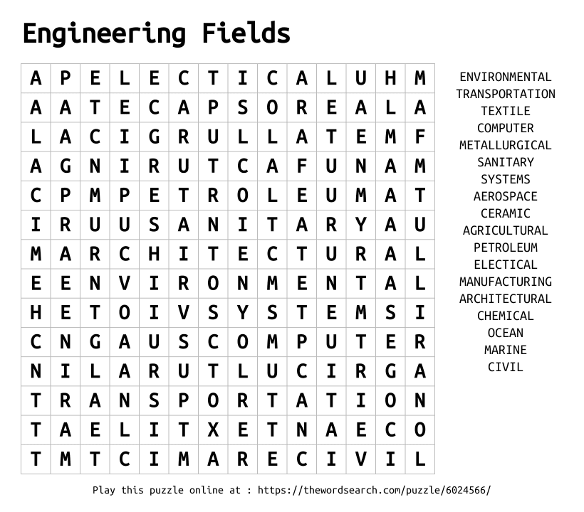 Word Search on Engineering Fields