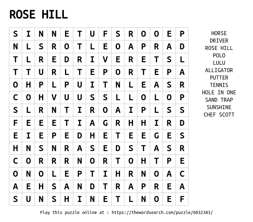 ROSE HILL Word Search
