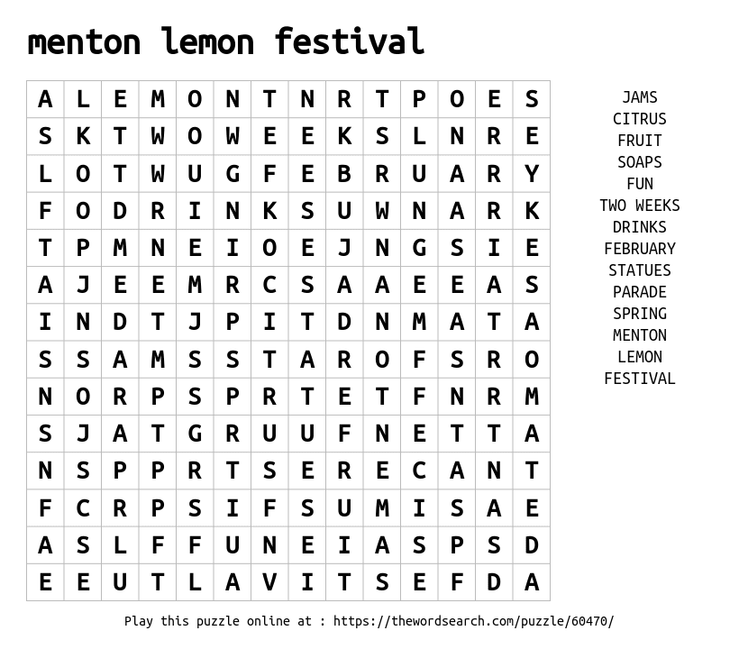 Download Word Search on menton lemon festival