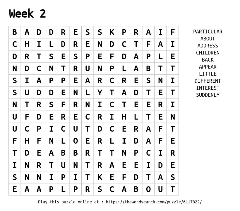 Word Search on Week 2