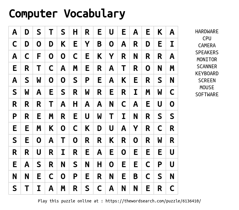 Computer Vocabulary Word Search