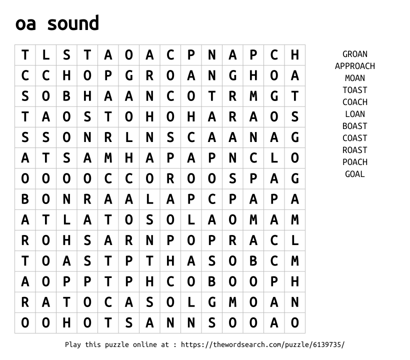 Word Search on oa sound